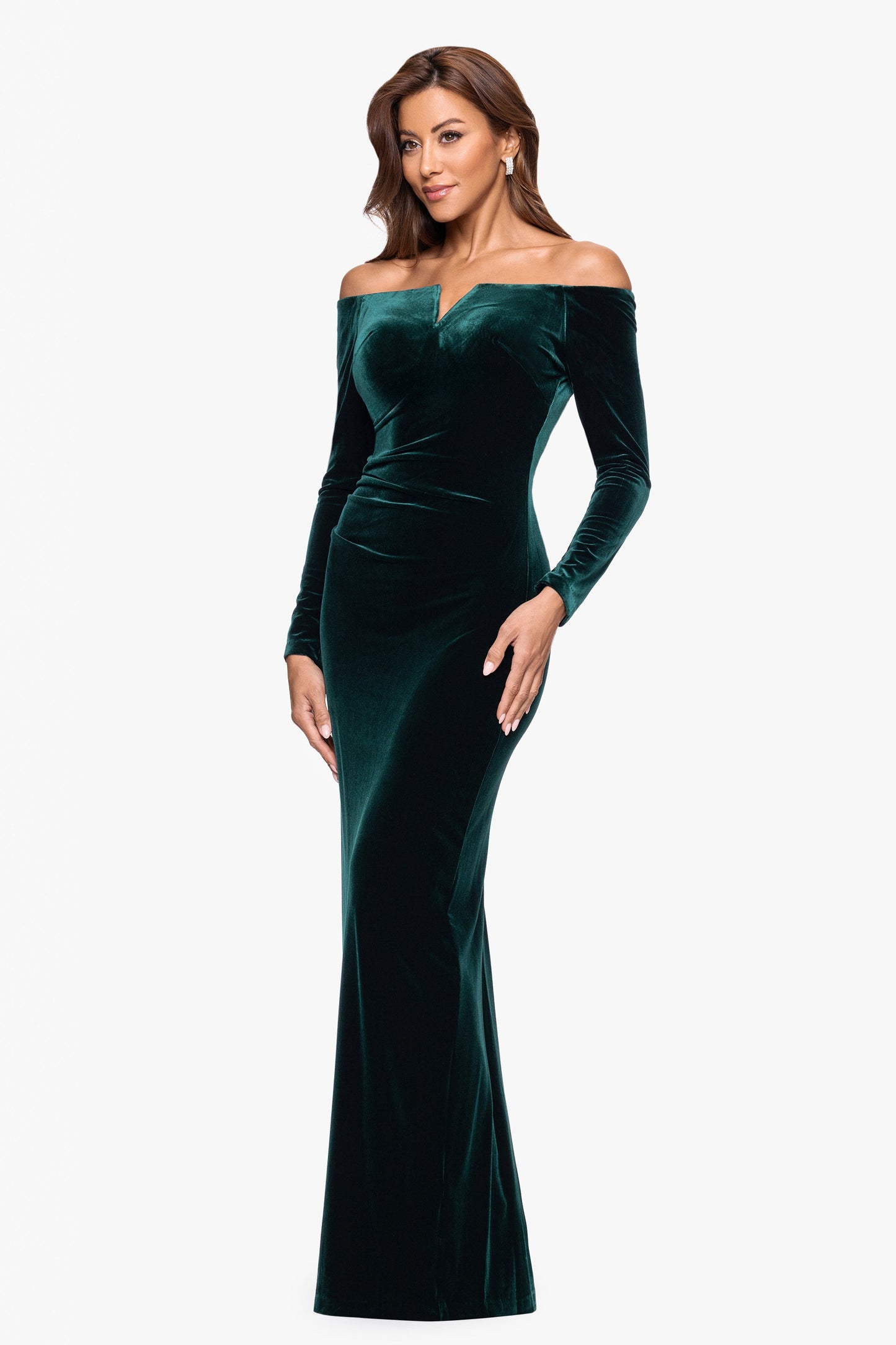 "Christy" Off the Shoulder Velvet Dress Hunter XSCAPE