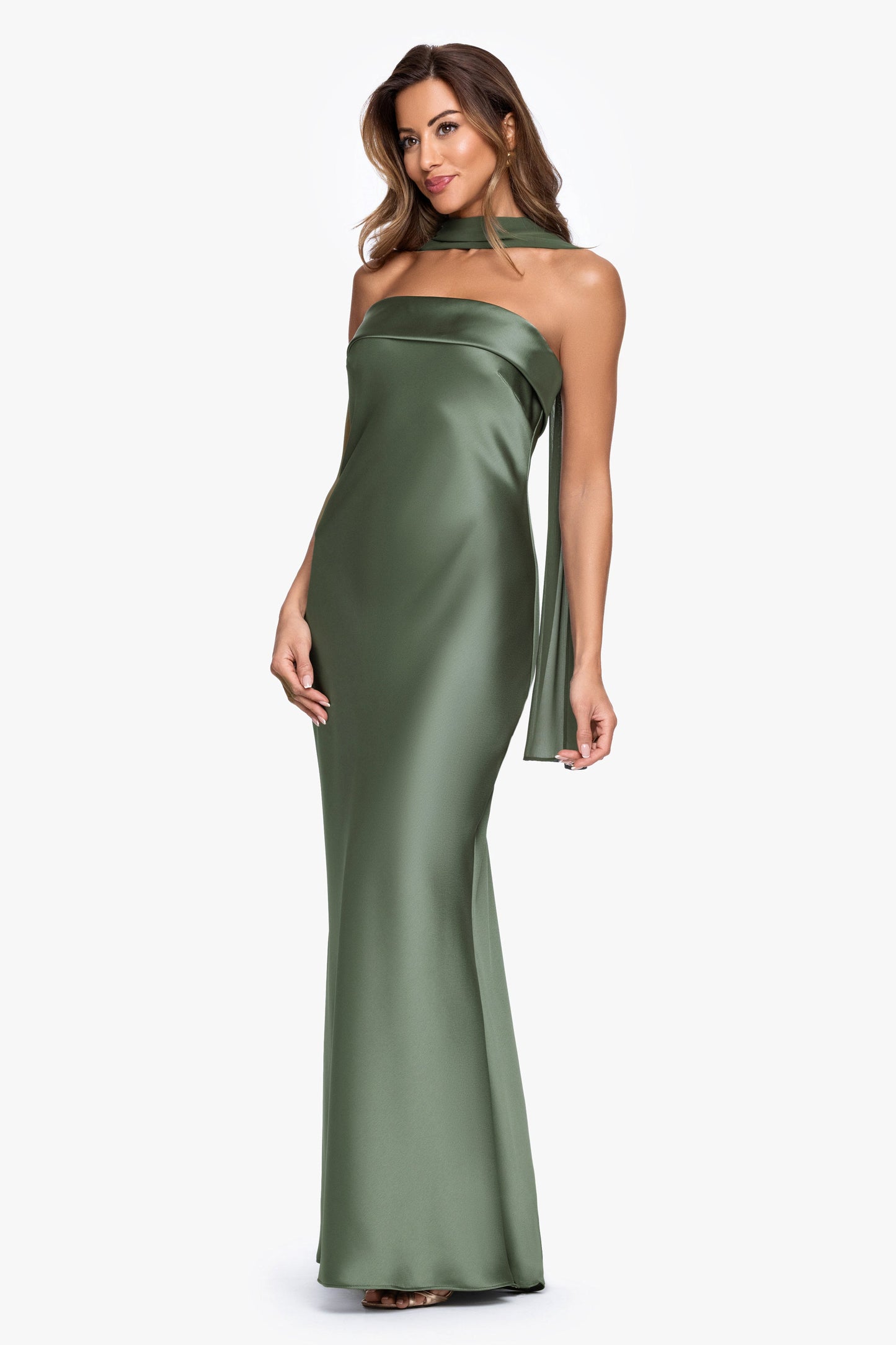 "Lila" Satin With Hammered Chiffon Scarf Dress Black XSCAPE