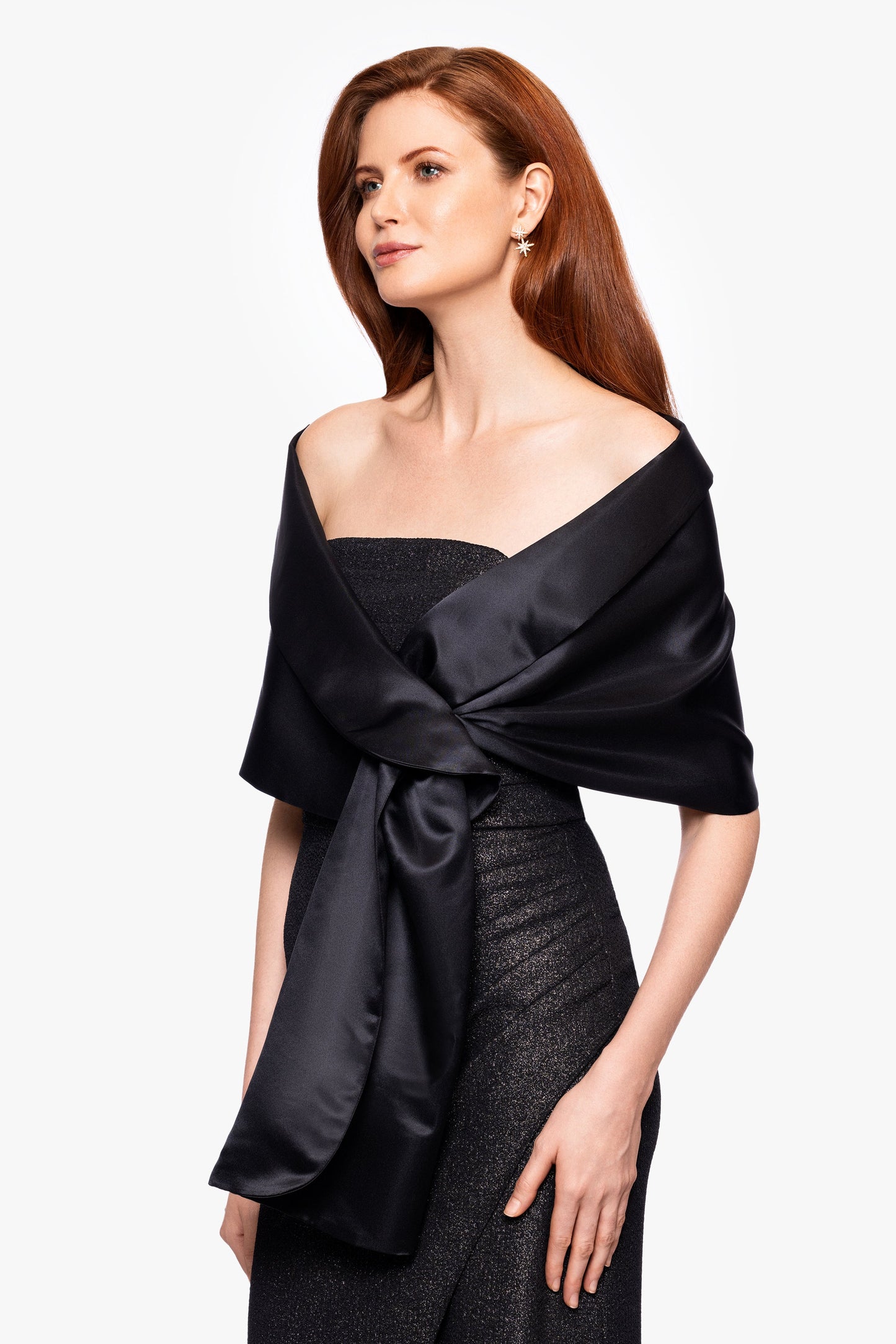 "Trixie" Satin Pull Through Shawl Wrap Black XSCAPE