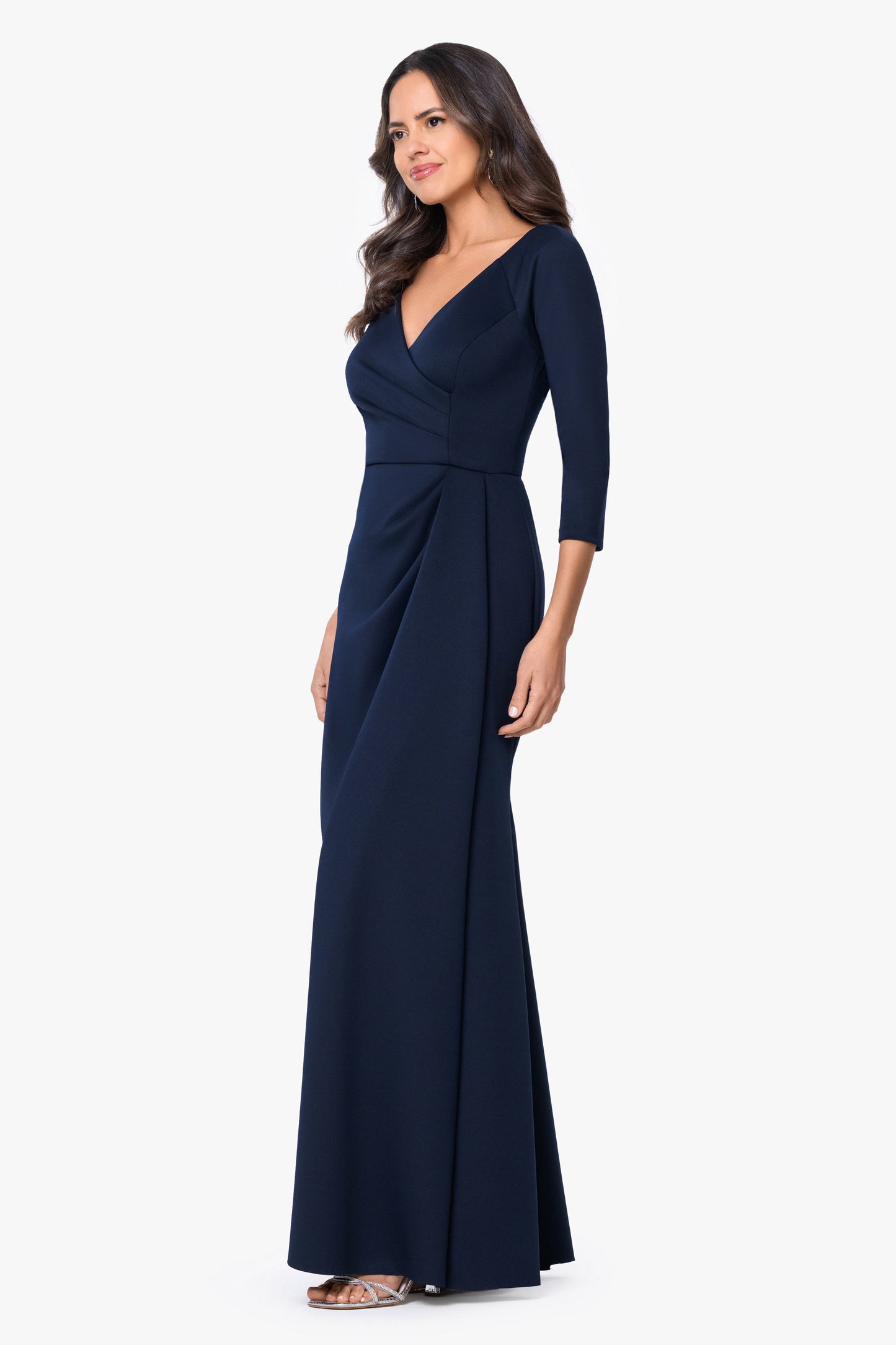 "Mindy" Techno Scuba Long Sleeve Dress Midnight XSCAPE