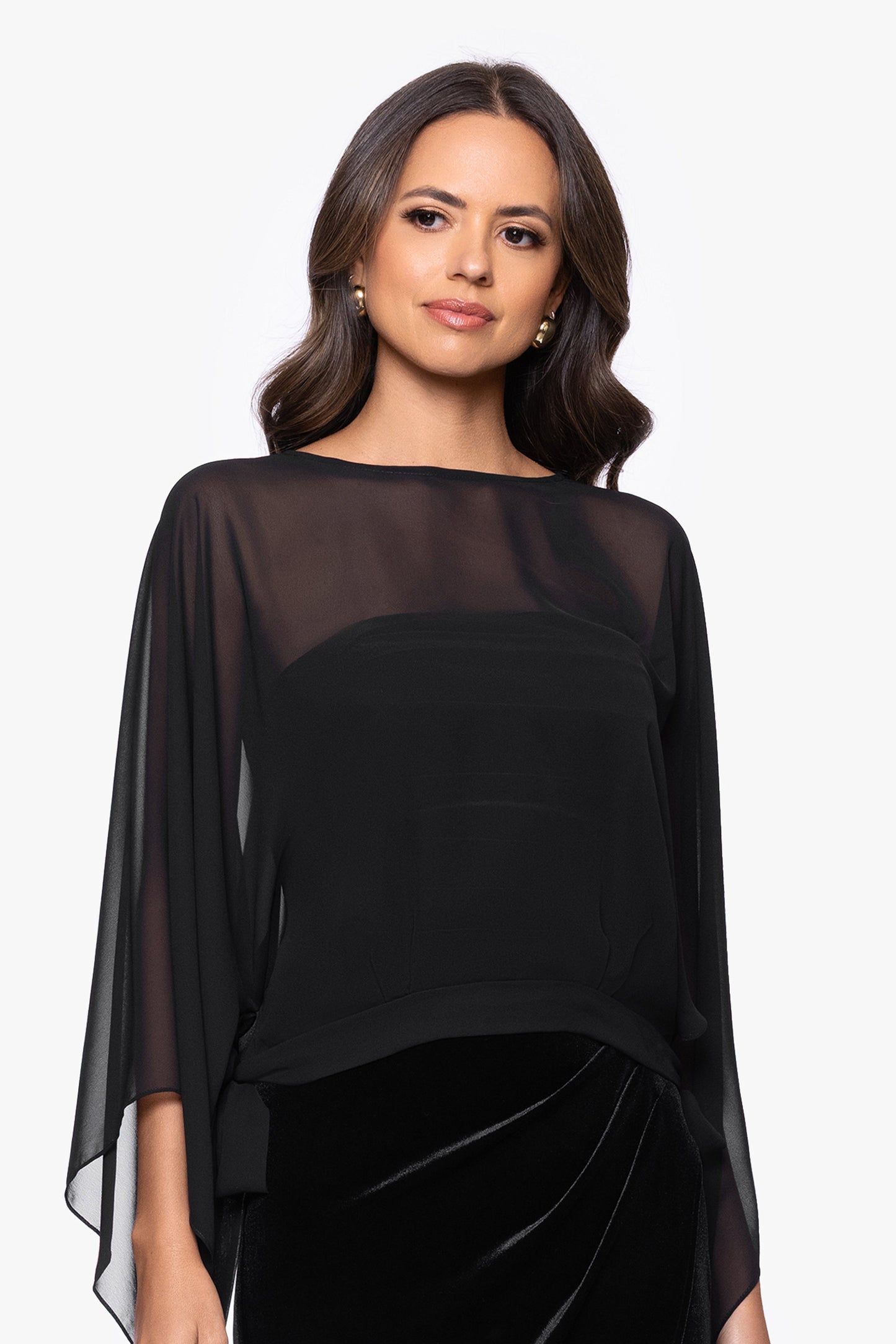 "Demi" Chiffon Pullover Shawl Wrap Black XSCAPE