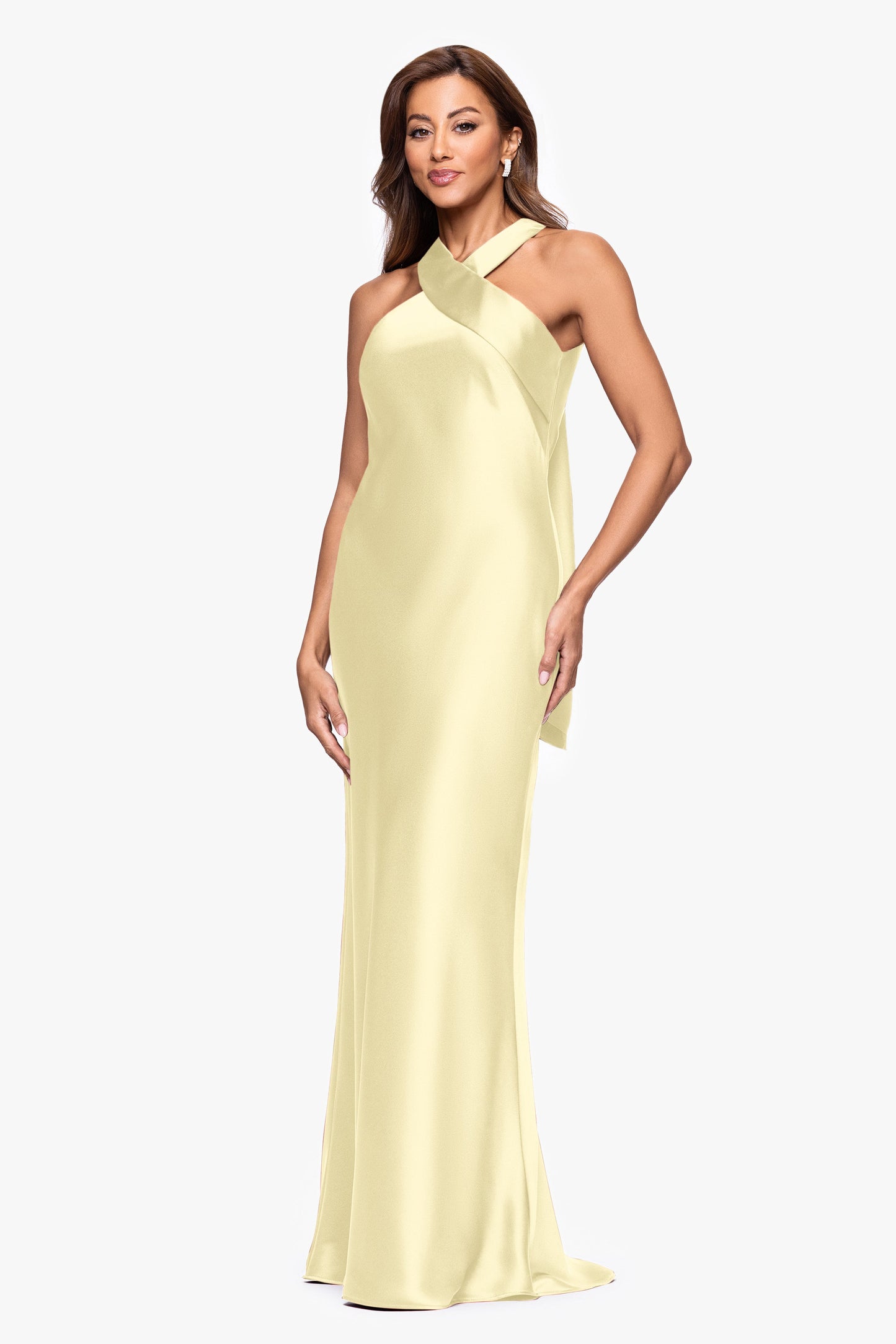 "Francesca" Satin Halter Tie Neck Dress Butter XSCAPE