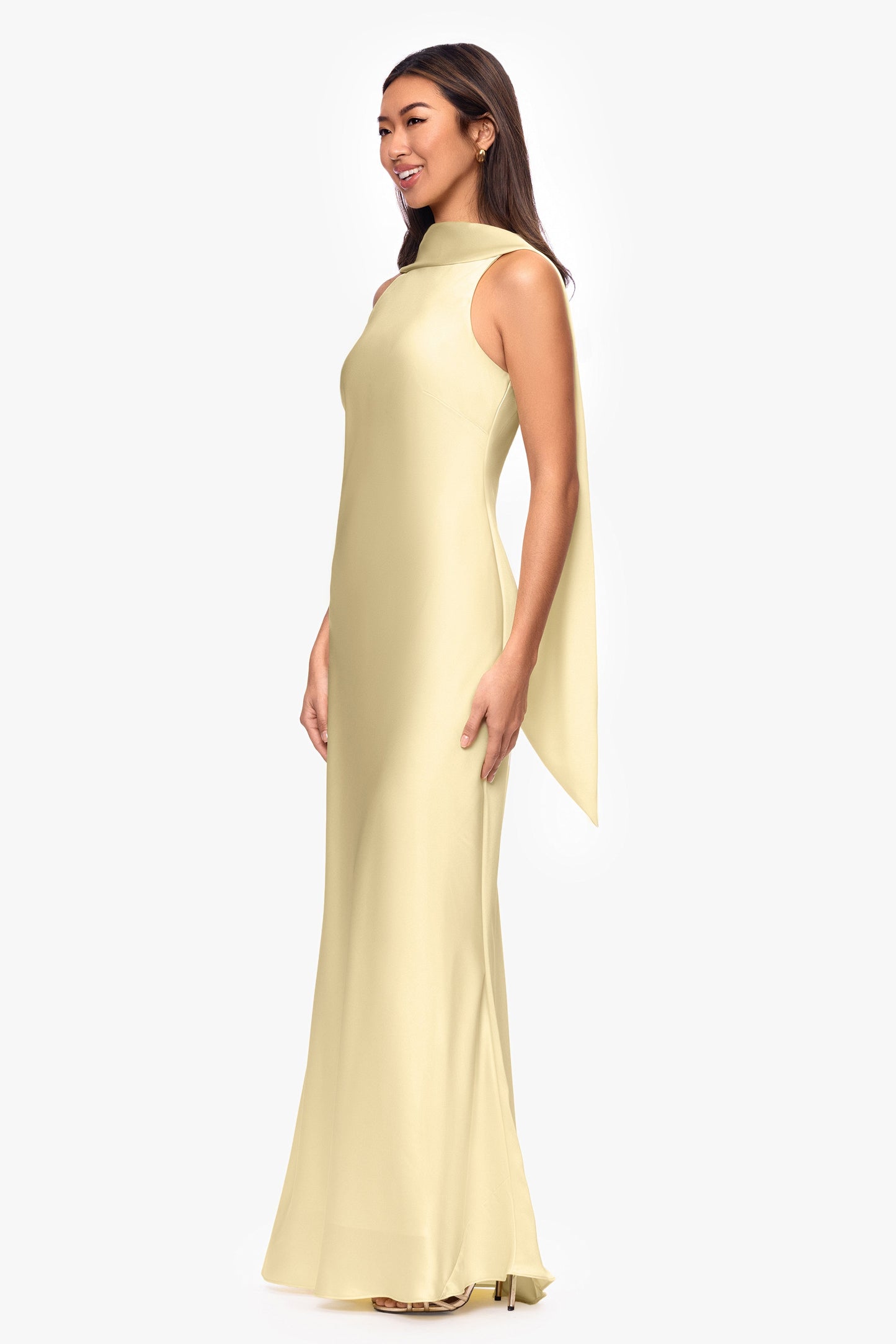 "Mackenzie" Satin Back Sash Dress Butter XSCAPE
