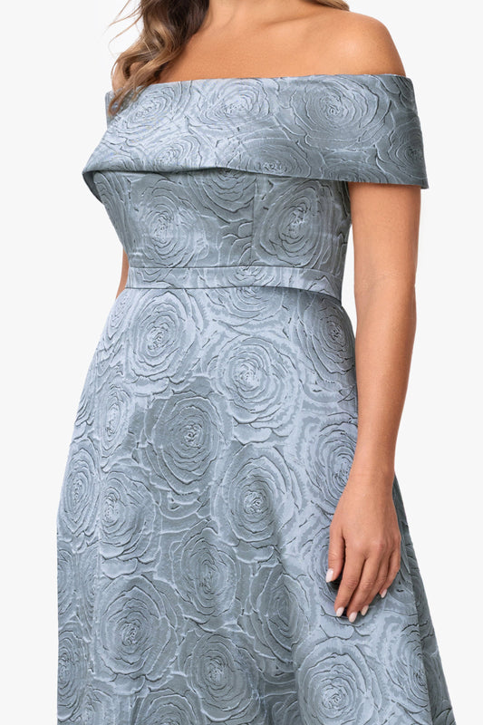 Plus "Gloria" Brocade Off The Shoulder Dress Slate XSCAPE