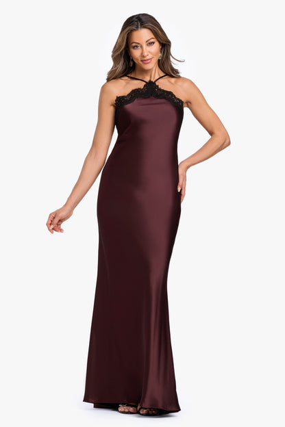 "Blake" Satin & Lace Combo Dress Chocolate XSCAPE