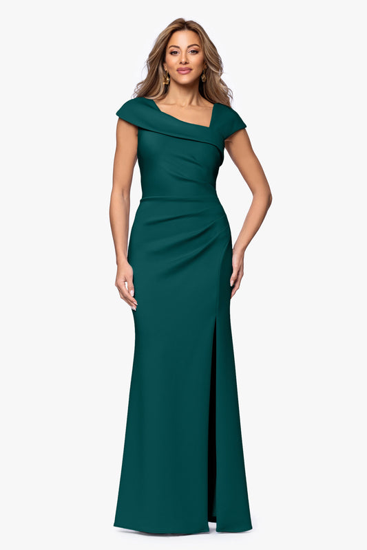 "Lenore" Techno Scuba Asymmetrical Neckline Dress Hunter XSCAPE