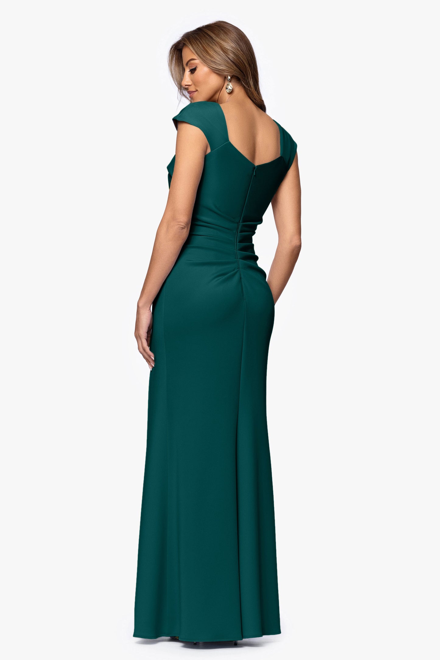 "Lenore" Techno Scuba Asymmetrical Neckline Dress Hunter XSCAPE