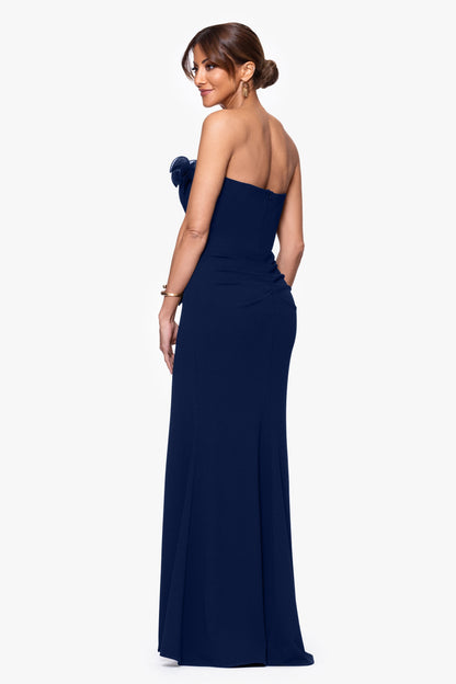 "Kimberly" Scuba Crepe Chiffon Ruffle Strapless Dress Navy XSCAPE