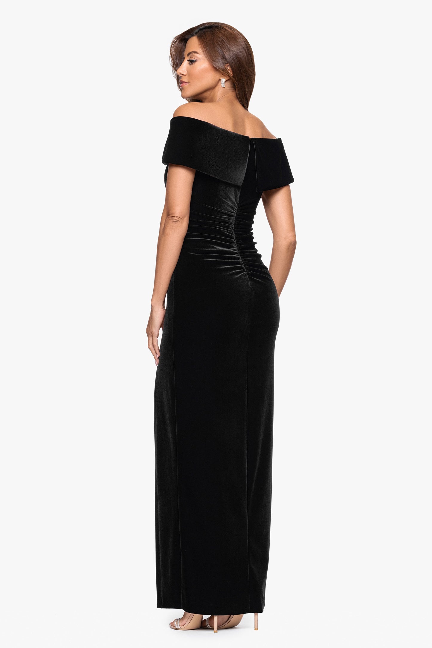 "Charmaine" Velvet Off The Shoulder Gown Black XSCAPE
