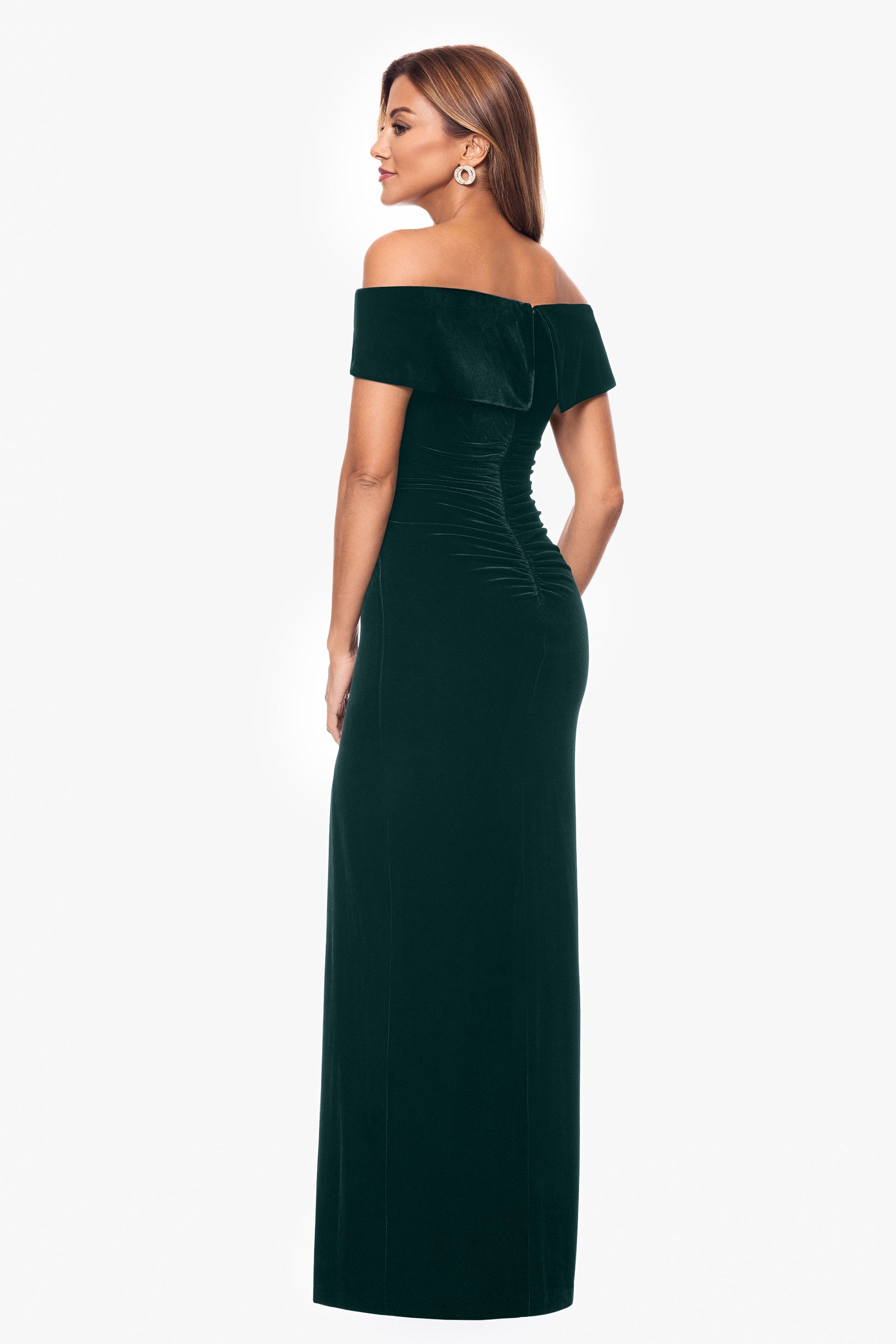 "Charmaine" Velvet Off The Shoulder Gown Hunter XSCAPE