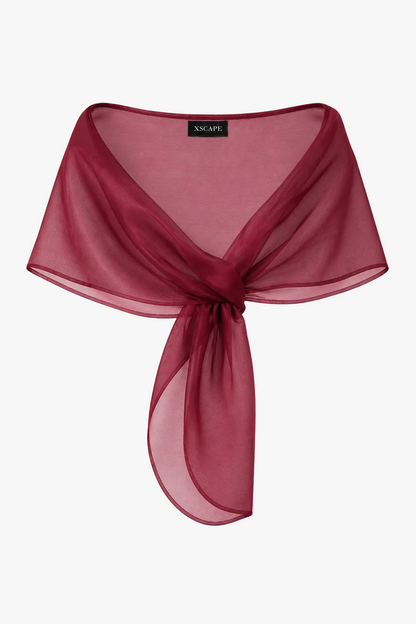 "Joan" Pull Through Organza Shawl Wrap Wine XSCAPE