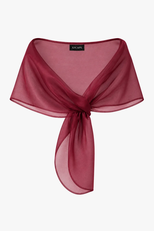 "Joan" Pull Through Organza Shawl Wrap Wine XSCAPE