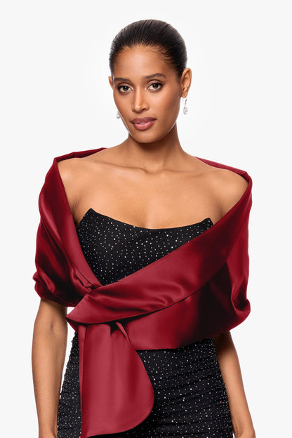 "Trixie" Satin Pull Through Shawl Wrap | Betsy & Adam Burgundy XSCAPE