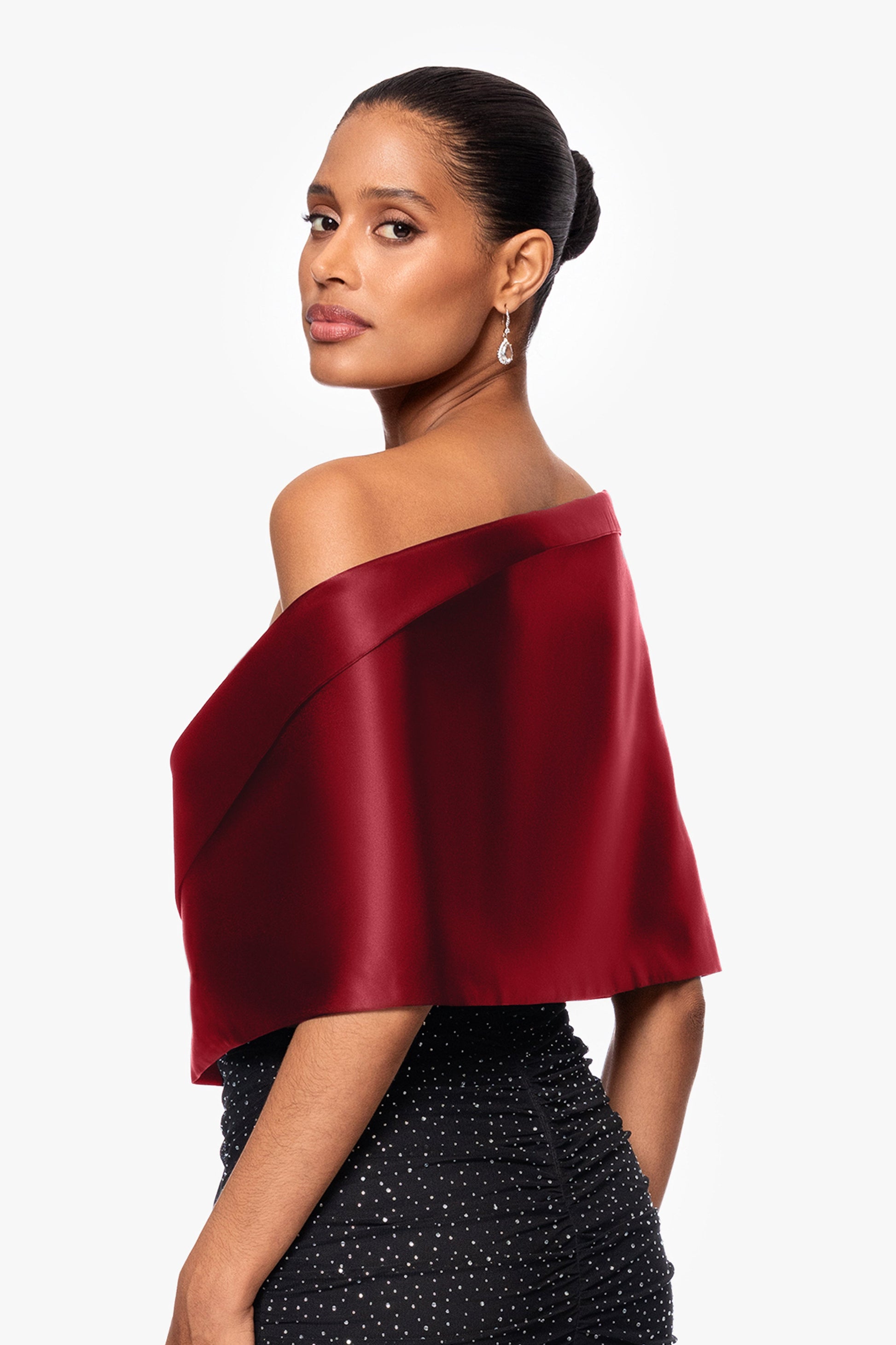 "Trixie" Satin Pull Through Shawl Wrap | Betsy & Adam Burgundy XSCAPE