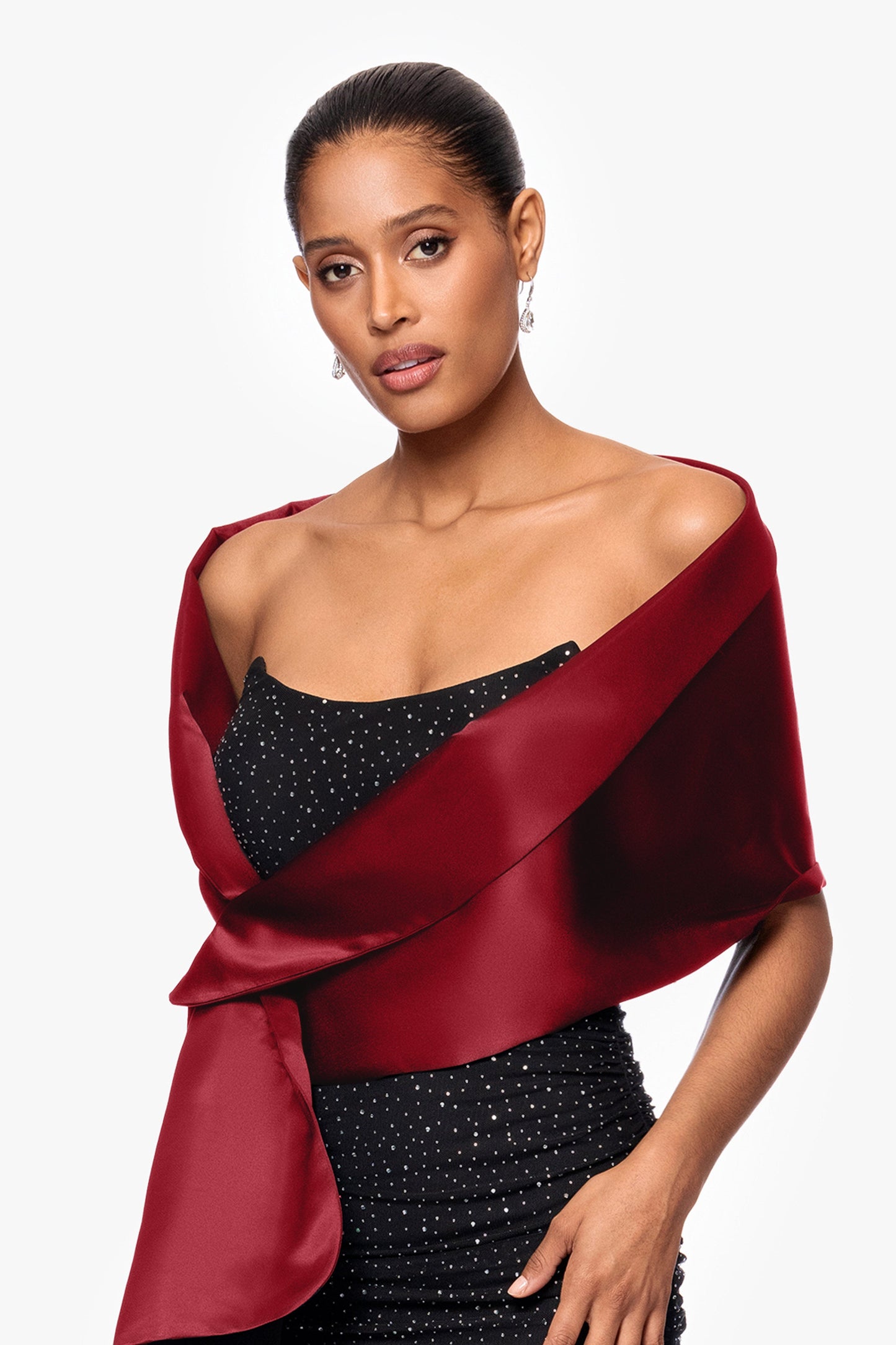 "Trixie" Satin Pull Through Shawl Wrap | Betsy & Adam Burgundy XSCAPE