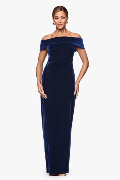 "Lori" Velvet Off The Shoulder Ruched Dress Burgundy XSCAPE
