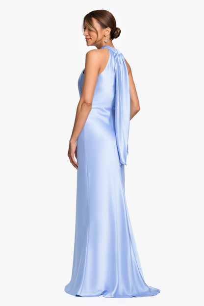 "Francesca" Satin Halter Tie Neck Dress Light Blue XSCAPE