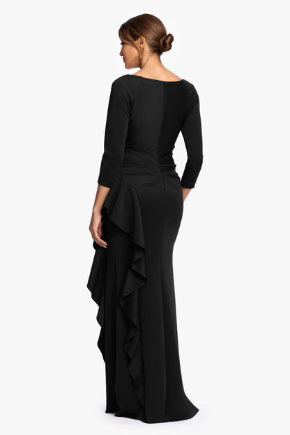 "Clarissa" Techno Scuba Long Sleeve Ruffle Dress Black XSCAPE