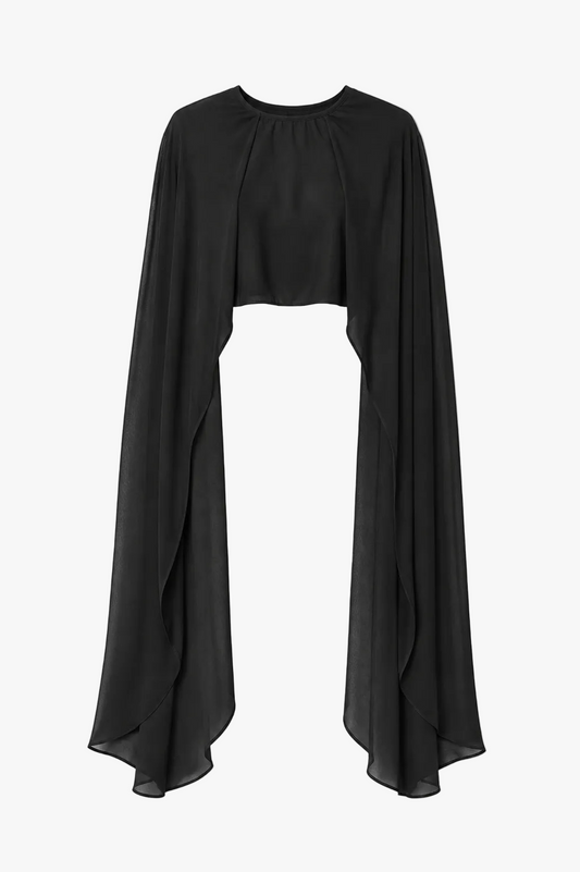 "Lee" Souffle Chiffon Long Cape Black XSCAPE