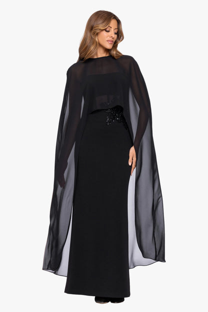 "Lee" Souffle Chiffon Long Cape Black XSCAPE