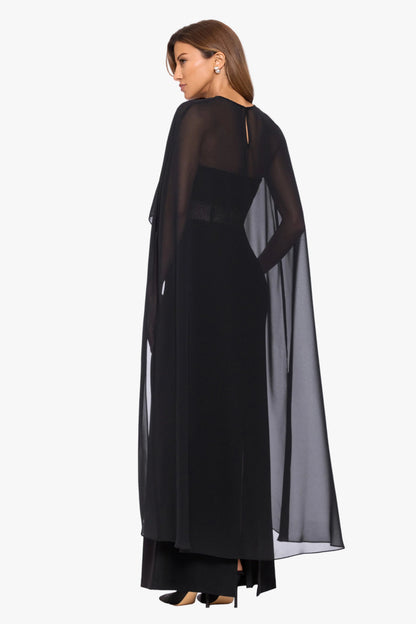 "Lee" Souffle Chiffon Long Cape Black XSCAPE