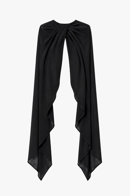 "Rose" Chiffon Twist Knot Long Cape Black XSCAPE
