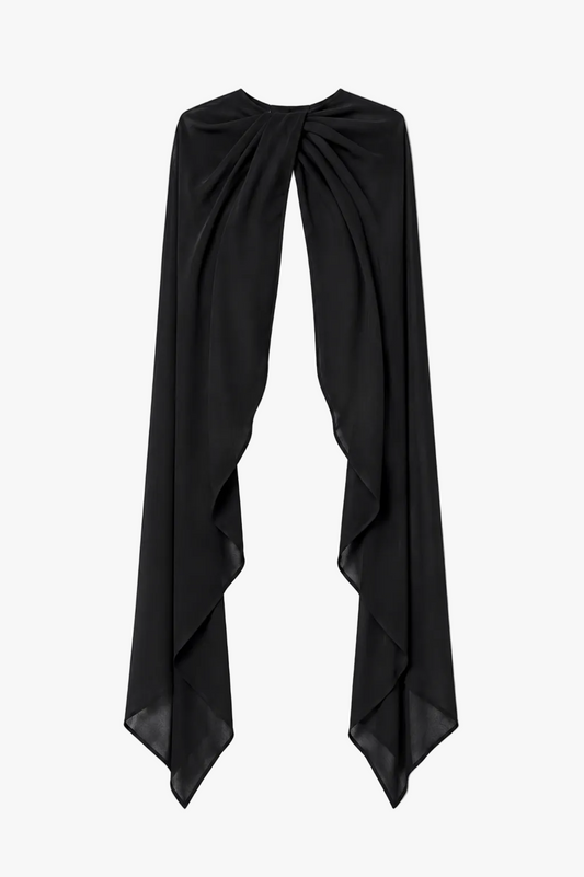 "Rose" Chiffon Twist Knot Long Cape Black XSCAPE