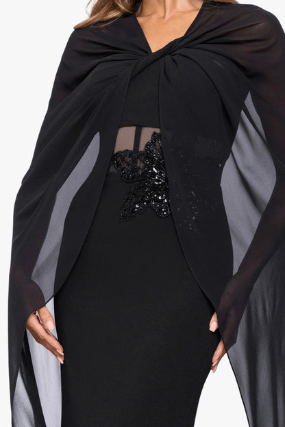 "Rose" Chiffon Twist Knot Long Cape Black XSCAPE
