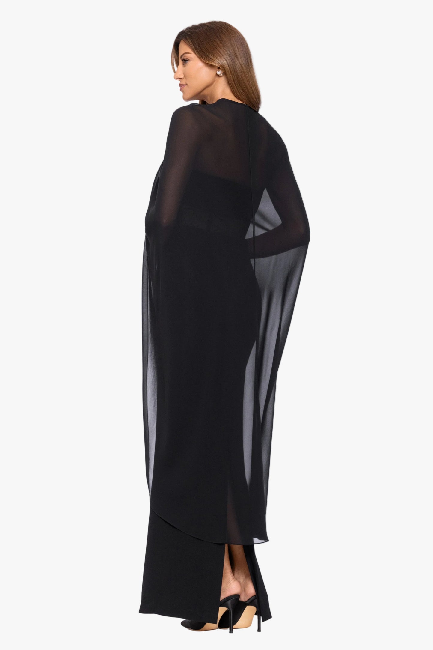 "Rose" Chiffon Twist Knot Long Cape Black XSCAPE