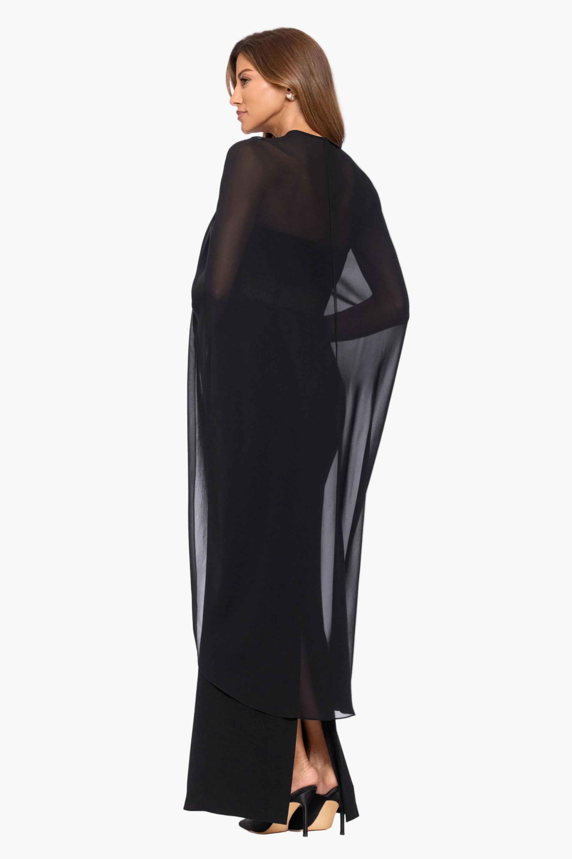 "Rose" Chiffon Twist Knot Long Cape Black XSCAPE