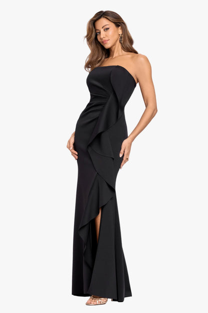 "Brianne" Techno Scuba Side Ruffle Dress Black XSCAPE