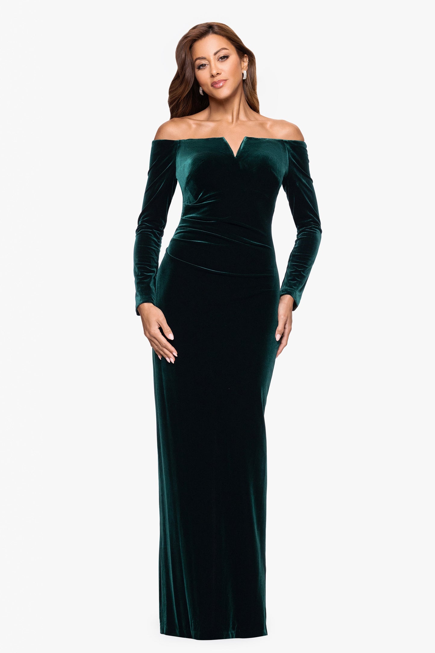 "Christy" Off the Shoulder Velvet Dress Hunter XSCAPE