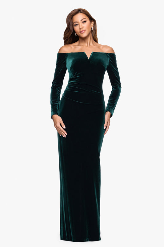 "Christy" Off the Shoulder Velvet Dress Hunter XSCAPE