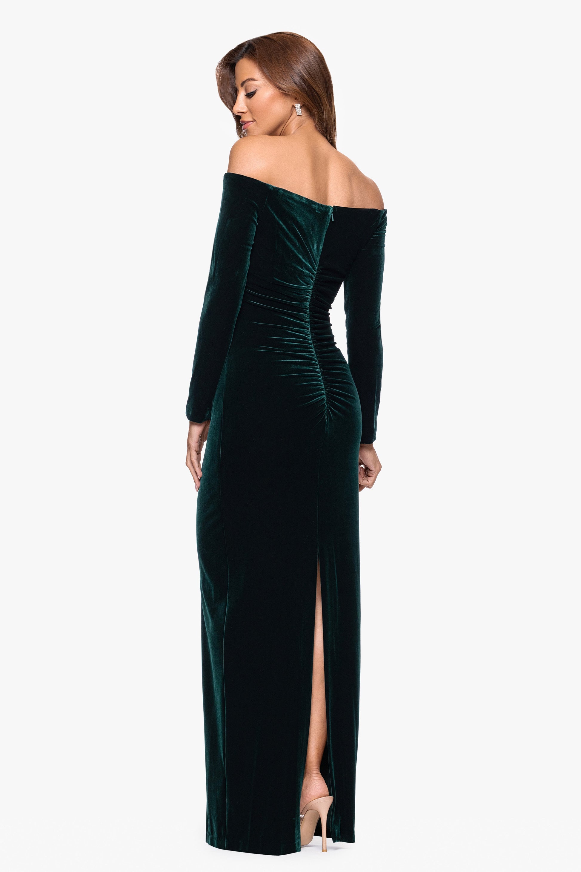 "Christy" Off the Shoulder Velvet Dress Hunter XSCAPE