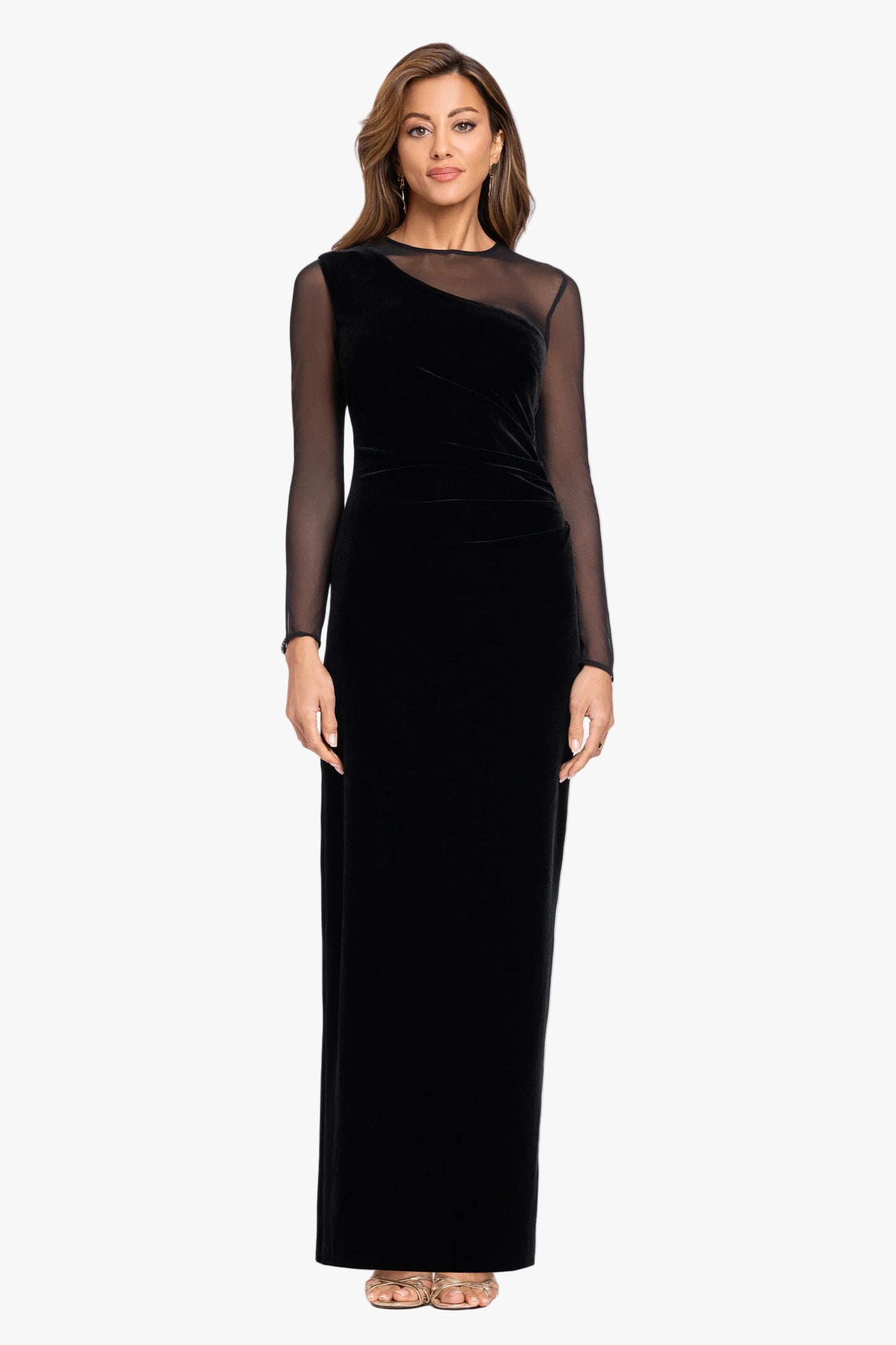 "Alison" Velvet Mesh Long Sleeve Dress Black XSCAPE