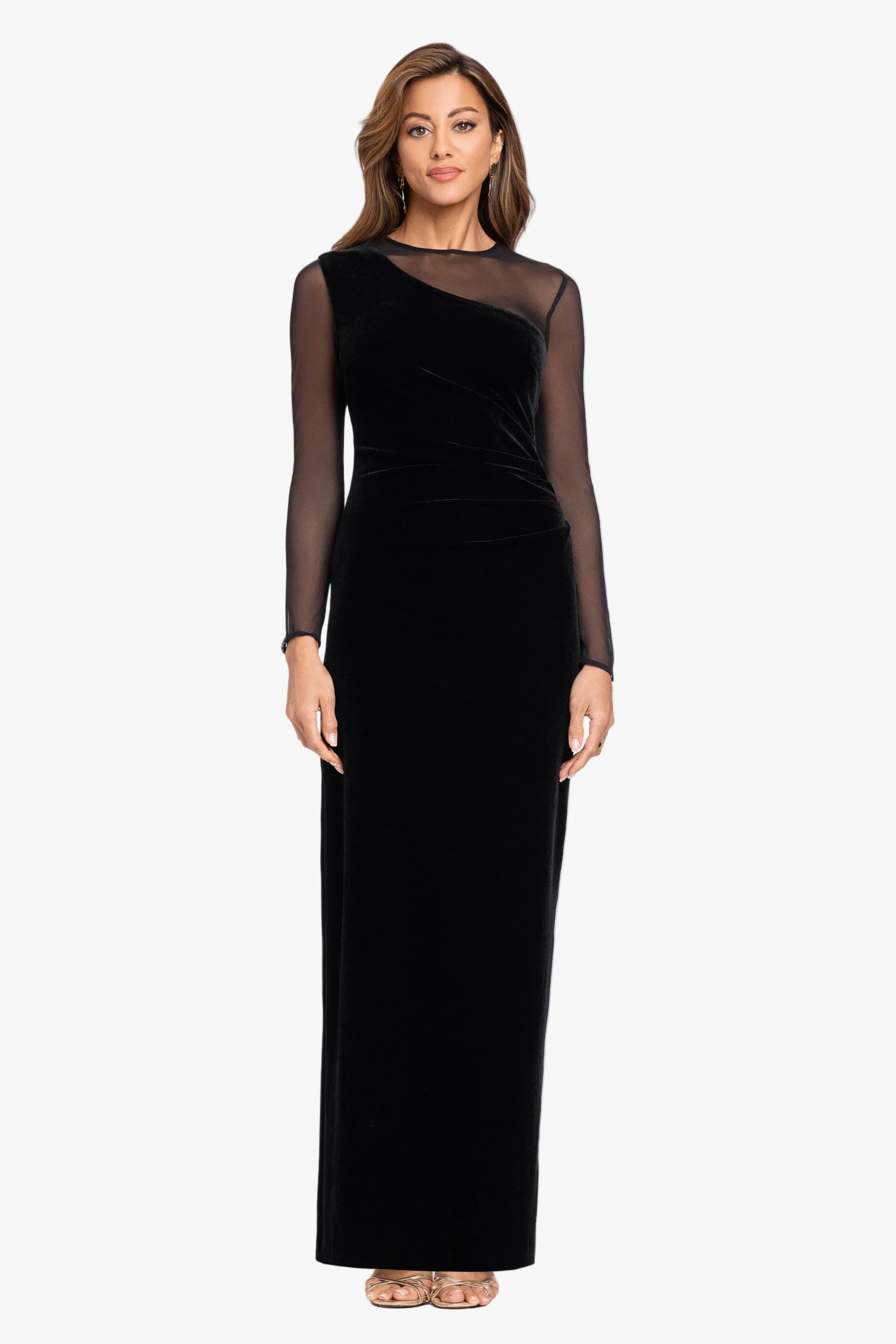 "Alison" Velvet Mesh Long Sleeve Dress Black XSCAPE