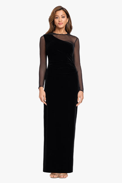 "Alison" Velvet Mesh Long Sleeve Dress Black XSCAPE