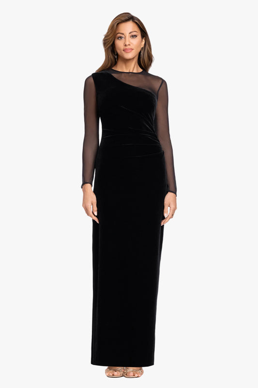 "Alison" Velvet Mesh Long Sleeve Dress Black XSCAPE