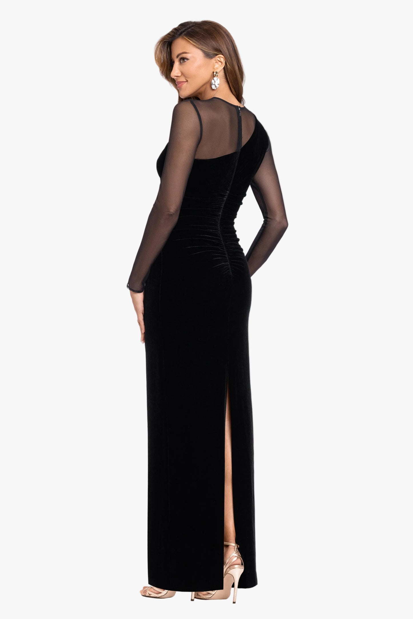 "Alison" Velvet Mesh Long Sleeve Dress Black XSCAPE