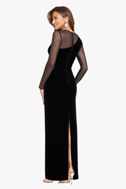 "Alison" Velvet Mesh Long Sleeve Dress Black XSCAPE