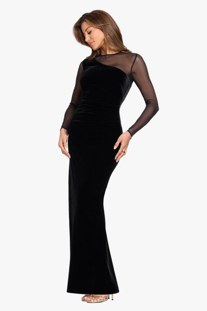 "Alison" Velvet Mesh Long Sleeve Dress Black XSCAPE