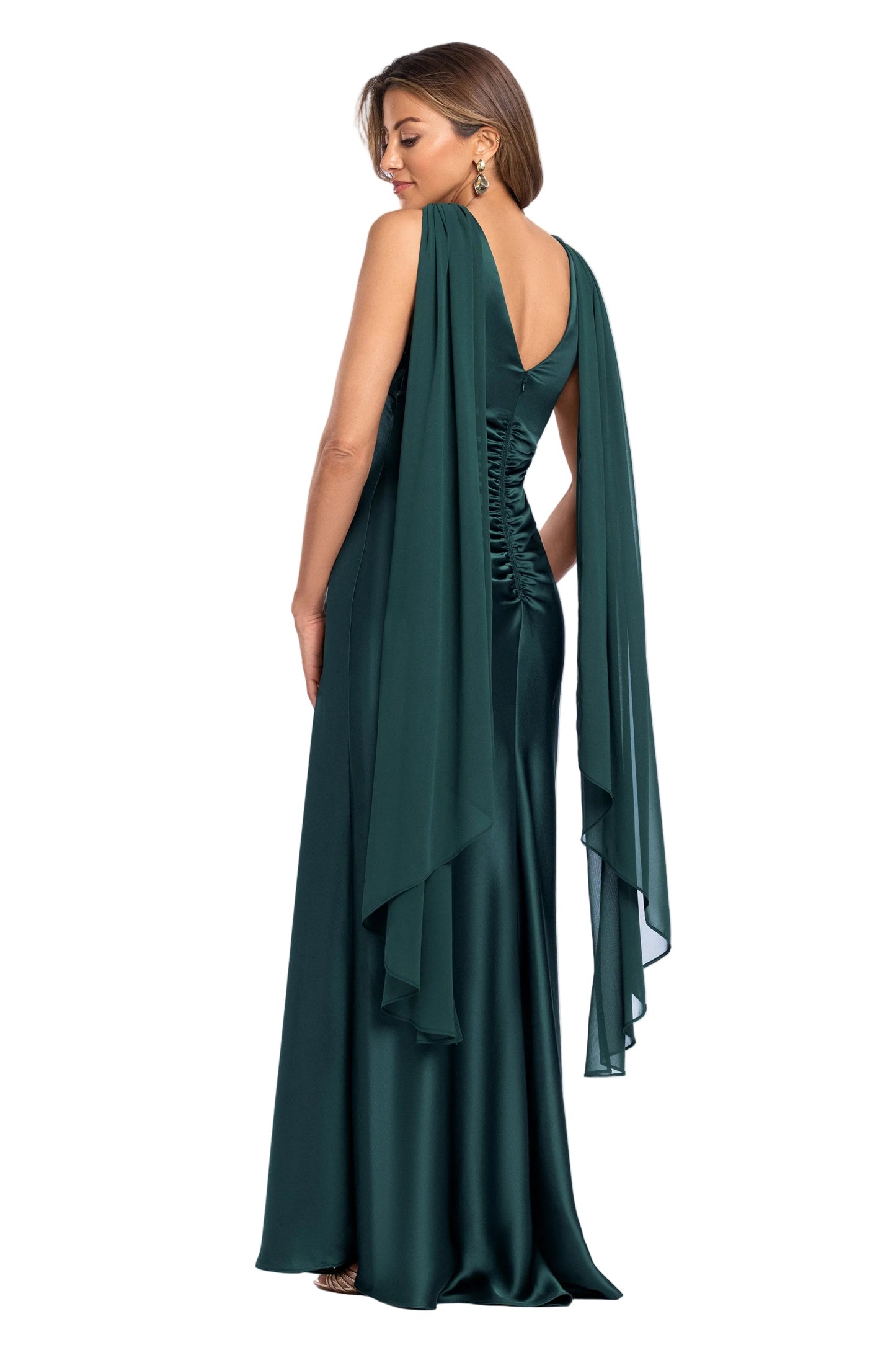 Petite "Monica" Satin & Hammered Chiffon Scarf Dress Hunter XSCAPE