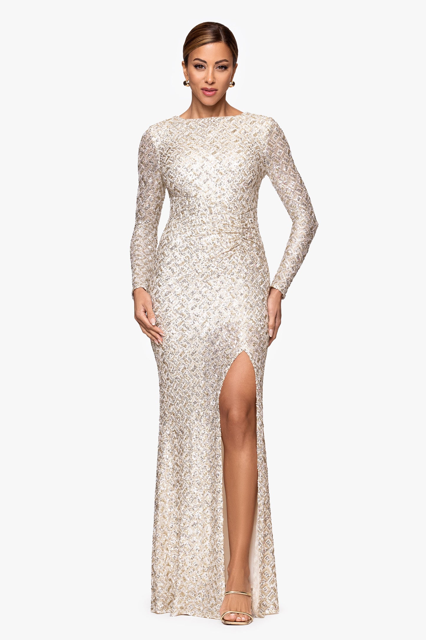 Petite "Adaline" Sequin Slit Dress Gold/Silver XSCAPE