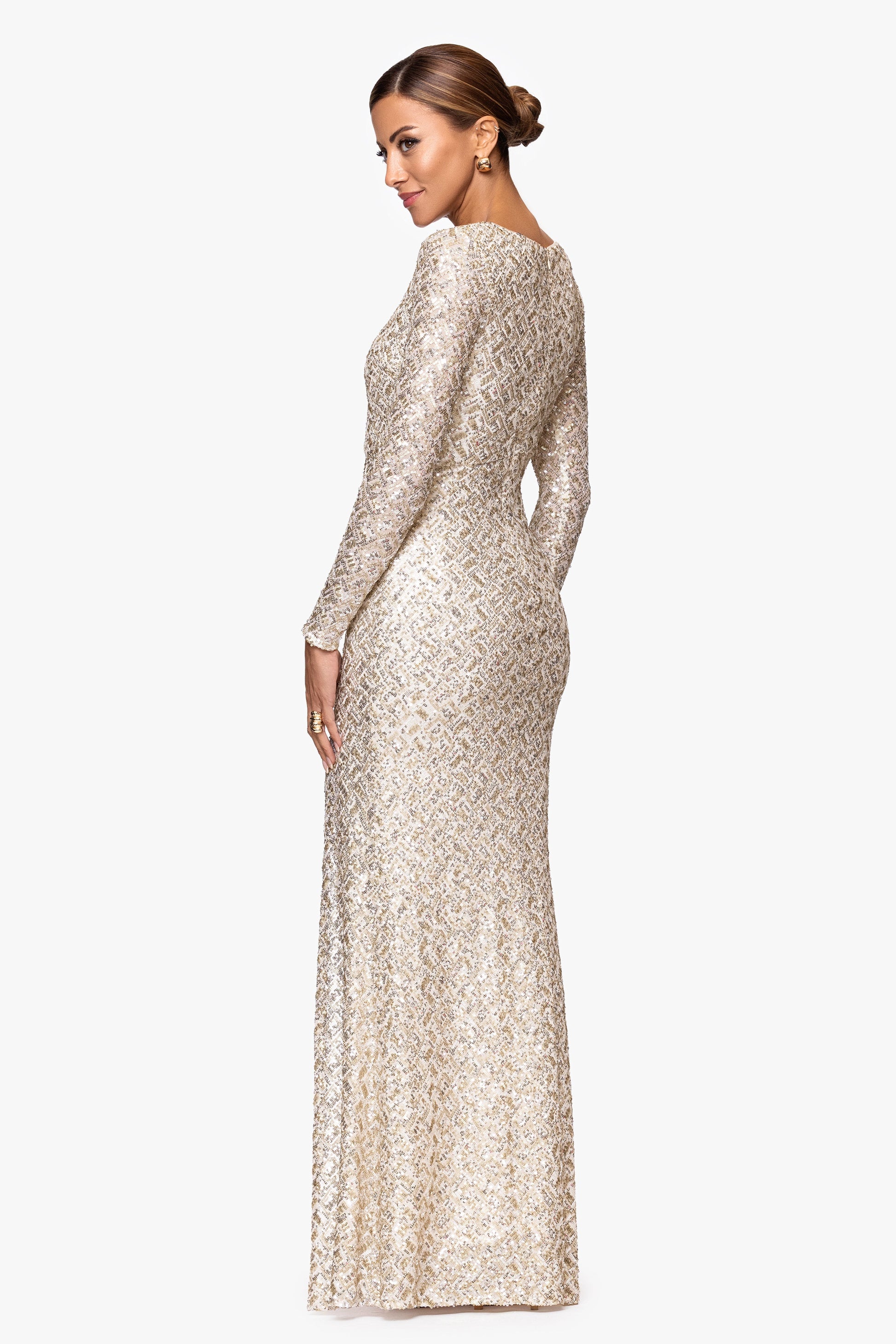 Petite "Adaline" Sequin Slit Dress Gold/Silver XSCAPE