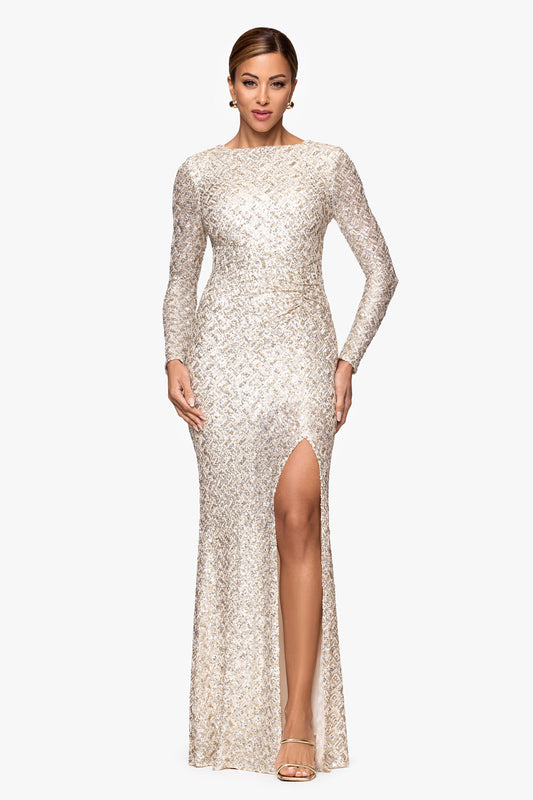 "Adaline" Sequin Slit Dress Gold/Silver XSCAPE