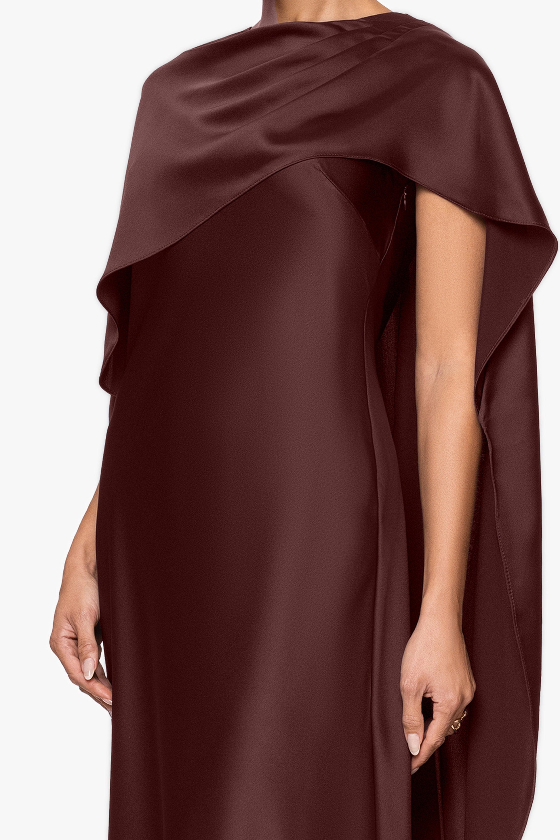 "Tallulah" Satin Overlay Cape Dress Chocolate XSCAPE