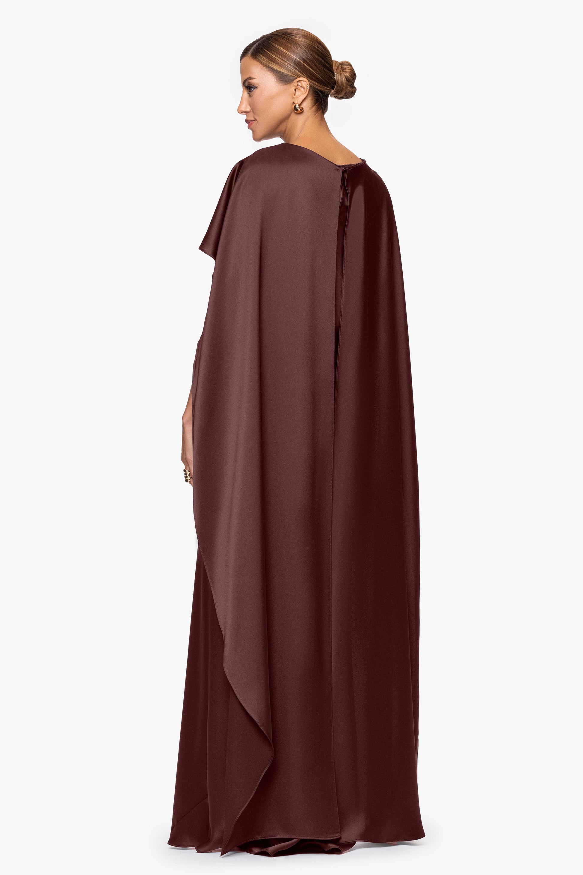 "Tallulah" Satin Overlay Cape Dress Chocolate XSCAPE