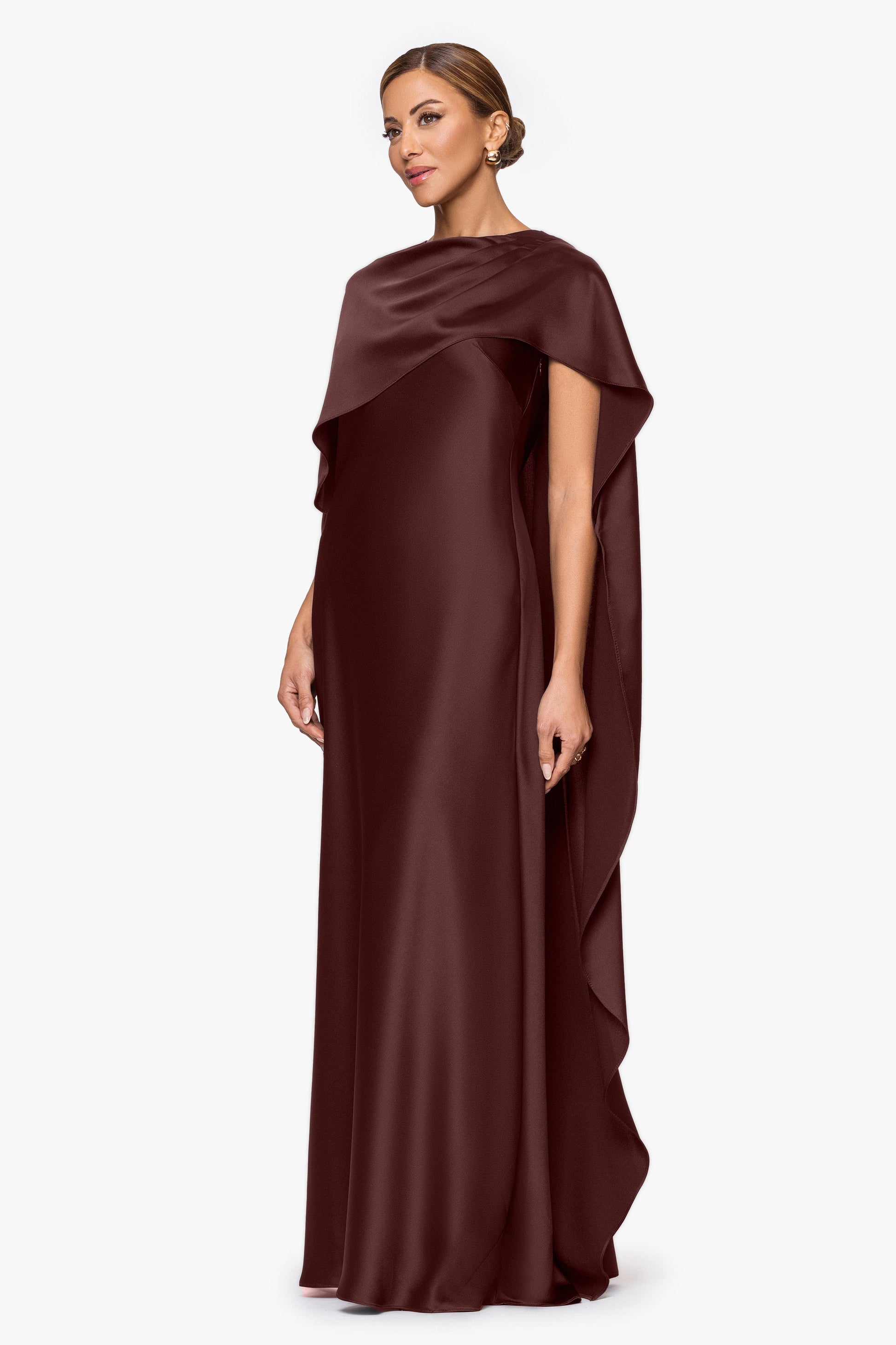 "Tallulah" Satin Overlay Cape Dress Chocolate XSCAPE