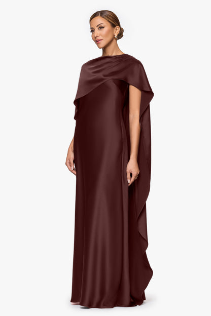 "Tallulah" Satin Overlay Cape Dress Chocolate XSCAPE
