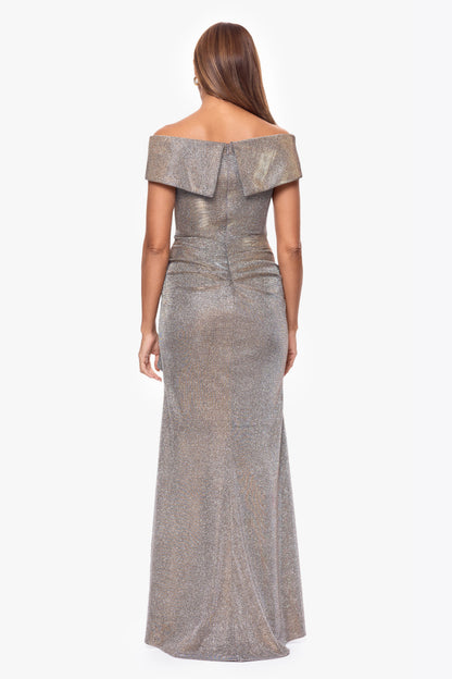 "Raveena" Foil Knit Ruffle Dress Sand XSCAPE